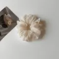 White chiffon hair scrunchie detail view, elegant sheer fabric pony tail holder for women - Creamy White Slim Ring
