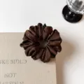Detail shot of a brown satin hair scrunchie with rhinestones, elegant daily hair accessory. - S / Dark Coffee