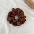 Brown Polka Dot Hair Scrunchie, Pleased Ruffle Elastic Hair Tie for Women Accessory - Double Layer Reddish Brown Polka Dot Scrunchie