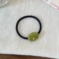Black elastic hair tie with green oval polka dot pendant sweet candy style hair rope accessory - Verdant