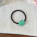 Sweet cute polka dot hair tie with green oval charm, high elasticity ponytail holder for women. - Light Green