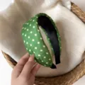 Green polka dot headband detail shot, stylish wide design, lightweight fabric hair accessory. - Matcha Green - Wide Headband