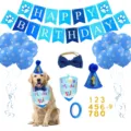 Complete blue dog birthday party decoration set including banner balloons hat bandana and bowtie - Blue
