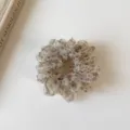Vintage floral organza scrunchie fluffy hair tie French style ponytail holder for women stylish - S / Beige Mesh Floral