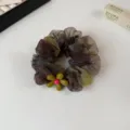 Κορεάτικο scrunchie μαλλιών tie-dye με χαριτωμένο λουλούδι, ελαστικό υφασμάτινο λάστιχο. - Πλέγμα με Πράσινο Λουλούδι / Στυλ Λουλούδι με Διαβάθμιση