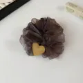 Κορεάτικο στυλ διαφανές scrunchie μαλλιών από οργάντζα με υφασμάτινη καρδιά για καθημερινό στυλ - Σκούρο Οργάντζα με Κίτρινη Καρδιά / Στυλ Tie-Dye Καρδιά