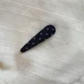 Black polka dot fabric snap hair clip, cute Korean style side bang hairpin for women. - Waterdrop Clip / Navy Blue