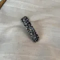 Floral fabric hair clip detail close up, elegant blue and black retro hairpin for daily wear - Rectangular Clip / Blue Floral
