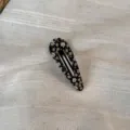 Korean pastoral floral oval hair clip, cute fabric snap hairpin for bangs and daily styling. - Waterdrop Hollow / Black Yellow Floral