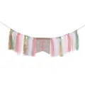 Detailed view of pink 1st birthday high chair banner with assorted ribbons and lace - Mint Pink & Green