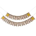 Rustic burlap Happy Birthday bunting banner with yellow lemon prints for summer party decor - Lemon Birthday