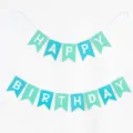 Decorative teal and mint green fishtail banner featuring white Happy Birthday lettering - 16x20cm / Teal