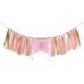Detailed view of pink and gold fabric tassel banner for 1st birthday party decoration - Gold Glitter Type A