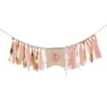 Detailed view of pink and gold high chair banner for first birthday party decoration - Gold Glitter Type B