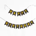Black and gold Happy Birthday bunting banner for party decoration and celebration - 16x20cm / Black