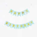 Blue swallowtail birthday banner with gold foil HAPPY BIRTHDAY lettering. - 16x20cm / Blue