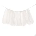 Close-up of white tulle high chair banner with delicate glitter moon and star patterns - Matched with White Gauze Wrap