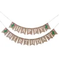 Rustic burlap Happy Birthday banner with green cactus motifs for festive party decor - Cactus Birthday