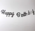 Elegant black cursive Happy Birthday banner garland for baby shower and birthday party - Black Happy Birthday