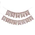 Rustic burlap Happy Birthday banner decoration with white swallowtail party bunting flags - White Letters