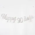 Silver letter banner featuring Happy 30 days text for baby milestone party decoration. - 30 Days Silver