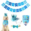 Dog birthday party decoration set with banner crown bow tie bandana for pets celebration - Blue Set