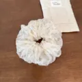 Floral organza hair scrunchie, fluffy sweet hair tie for women, daily cute hair accessory. - L / Floral