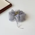 Exquisite mesh bow hair claw with delicate lace, pearl accent and transparent spring clip. - Shark Clips / Blue and Purple