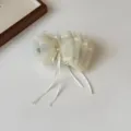Elegant mesh bow hair claw clip with delicate lace and pearl detail for women's hairstyle. - Banana Clip / Off White