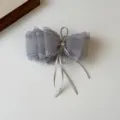 Grey mesh bow hair clip with lace trim, elegant pearl accent, and cute ribbon detail. - Banana Clip / Blue and Purple