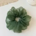 Green polka dot sheer fabric hair scrunchie for women, elegant hair tie ponytail holder accessory - L / Green Polka Dot