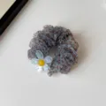 Coletero de malla con estampado de leopardo azul y flor de acrílico, accesorio de pelo elegante. - Base Azul Leopardo Marrón con Flor Blanca / Estilo de Flor