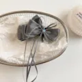 Korean style high-end double bow ribbon hair clip grey satin banana clip elegant hair accessory - 11cm / Gray