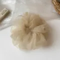 Korean style sheer plaid hair scrunchie, lightweight breathable ponytail holder accessory. - L / Pale Yellow Plaid