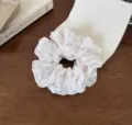 Detailed close-up of a sweet floral chiffon scrunchie, soft aesthetic hair accessory for daily use. - Large Scrunchie