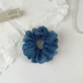 Blue plaid hair scrunchie for women, elegant fabric ponytail holder fashion accessory. - S / Blue Polka Dot