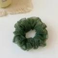 Green polka dot sheer fabric hair scrunchie elastic ponytail holder cute daily hair accessory - S / Green Polka Dot