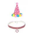 Pink pet birthday party hat with stars and matching heart rhinestone collar for small dogs - Heart 2-Piece Set / Pink