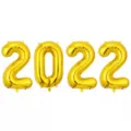 Détail macro de grands ballons en aluminium dorés 2022 pour la fête du Nouvel An - 32 pouces digital / Or