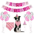Pet birthday party decoration set with banner balloons hat and cute bandana for dogs cats. - One Size / Pink Set