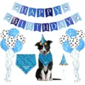 Pet birthday party decoration set with happy birthday banner balloons bandanas cute hats - One Size / Blue Set