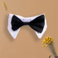 Adjustable pet cat dog false collar with black bowtie, elegant wedding party pet dress up accessory. - Black