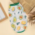Summer pet dog vest breathable fruit print puppy clothes cute cat apparel comfortable polyester - XS (Suggested 0.5-1 kg) / All-Over Print Tank Top - Avocado