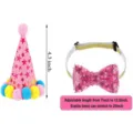 Pet birthday party hat and sequin bow set, cute pink star design with colorful pom-poms. - Pink Two-Piece Set