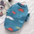 Detailed view of cute dinosaur printed pet fleece sweatshirt for dogs and cats winter wear. - XS (Chest 30, Back Length 20) / Blue Dinosaur