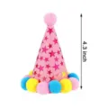 Detailed view of 4.3 inch pink pet party hat with stars and colorful pom-poms for dogs - Pink Hat