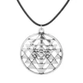 Vintage geometric Sri Yantra pendant necklace with black cord for men women amulet jewelry - Sri Yantra (A-1189) / Silver