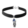 Gothic black velvet choker necklace with skeleton pendant for Halloween party daily wear jewelry - Blue Skeleton
