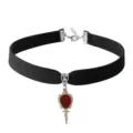 Gothic black velvet choker necklace with vintage retro mirror pendant, dark style jewelry accessory. - Red Mirror