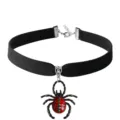 Gothic black velvet choker necklace with red and black spider pendant halloween jewelry - Spider